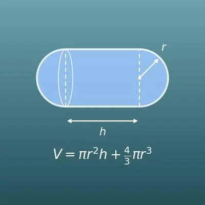 カプセル形の体積計算機（V ＝ πr²h ＋ 4/3πr³）