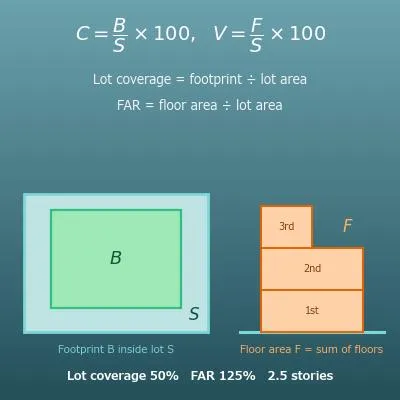 Lot Coverage and Floor Area Ratio (FAR) Calculator (Maximum Buildable Area)