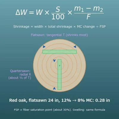 Wood Shrinkage Calculator (Wood Movement from Moisture Content Change)