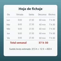 Hoja de fichaje (horas trabajadas a la semana y sueldo estimado)