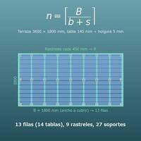 Calculadora de tarima exterior (tablas, rastreles y soportes)