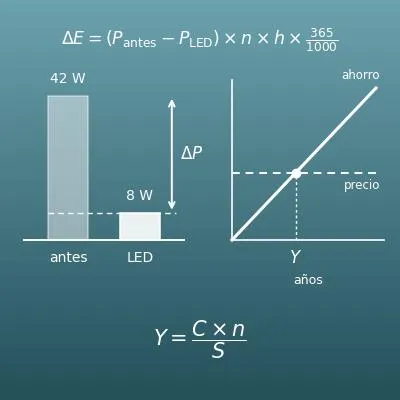 Calculadora de ahorro con LED (ahorro anual y plazo de recuperación al cambiar de bombilla)