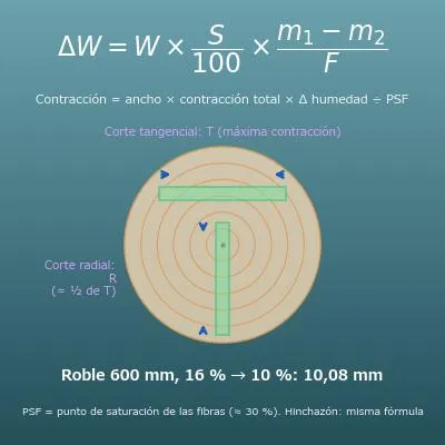 Calculadora de contracción de la madera (variación de dimensiones según el contenido de humedad)