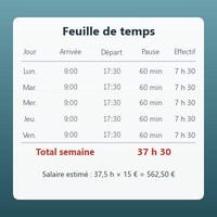 Feuille de temps hebdomadaire (heures par jour, total de la semaine et salaire estimé)