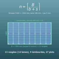 Calcul de terrasse bois (lames, lambourdes, plots et vis)