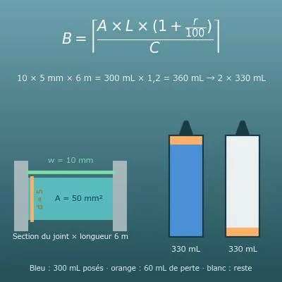 Calcul de mastic et de colle (nombre de cartouches pour un joint, colle en kg/m²)