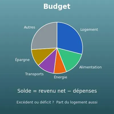 Calcul du budget mensuel (revenus, dépenses et part du logement)