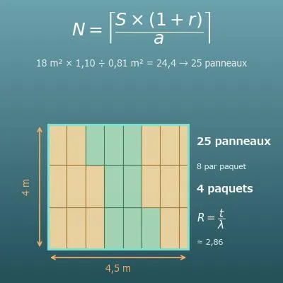 Calcul de quantité d’isolant : surface, panneaux, paquets et résistance thermique R