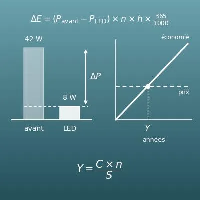 Calcul d’économies en passant aux LED (gain par an et délai de récupération)