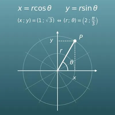 Coordonnées polaires et cartésiennes (conversion, rayon r et angle θ, quadrant et figure)