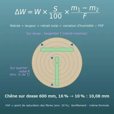 Calcul du retrait du bois (variation de dimension selon le taux d’humidité)