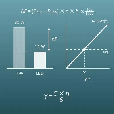 LED 교체 절약액·회수 기간 계산기(형광등·삼파장 전구를 LED로 바꾸면 전기요금이 1년에 얼마나 줄까?)